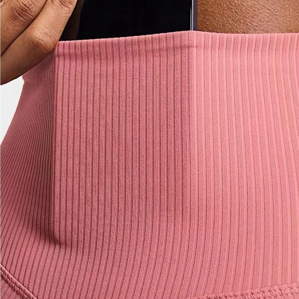 New Nike Zenvy Rib Gentle-Support, High-Waisted Leggings Rose/Pink - Picture 3 of 7